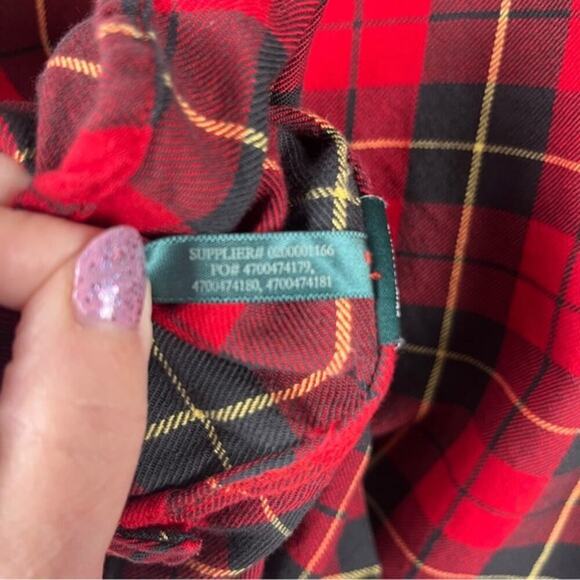 LAUREN RALPH LAUREN Red Tartan Plaid Long Sleeve Flannel Shirt Size Petite Med - Picture 6 of 9